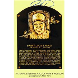 Barry Larkin Signed Hall Of Fame Plaque Card (Signed In Center)