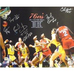 Bobby Jones Signed Philadelphia 76Ers 16X20 Photo 1983 NBA Champions W/ 6 Signatures Vs Lakers