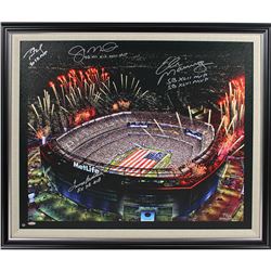 Tom Brady/Terry Bradshaw/Joe Montana/Eli Manning Dual Signed Metlife Stadium Canvas (Signed By Hause