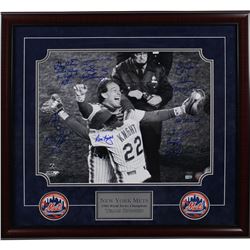 1986 Mets Multi Signed Knight Hugging Carter 16X20 Photo (19 Sigs) (MLB Auth) Elite Framed