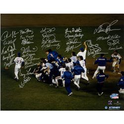 1986 New York Mets Team Signed World Series Winning On Field Celebration 16X20 Photo (28 Signatures)