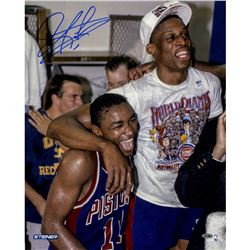 Dennis Rodman Celebrating W/ Isiah Thomas Signed 16X20 Photo