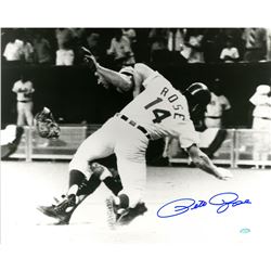 Pete Rose Signed B&W "Fosse Collision" 16X20 Photo ( Autograph Auth Holo Only)