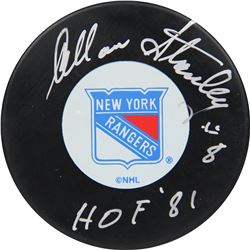 Allan Stanley New York Rangers Signed Hockey Puck W/ HOF 81   ( AJ Sports Auth)