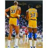 Image 1 : Kareem Abdul-Jabbar & Magic Johnson Dual Signed Los Angeles Lakers Back Of Jerseys 16X20 Photo
