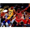Image 1 : Magic Johnson Signed Los Angeles Lakers Action 8X10 Photo W/Michael Jordan