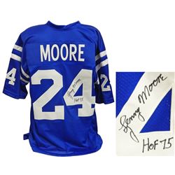 Lenny Moore Signed Blue Throwback Custom Football Jersey W/HOF 75