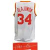Image 1 : Hakeem Olajuwon Signed White Throwback Custom Basketball Jersey