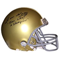 Lou Holtz Signed Notre Dame Fighting Irish Mini Helmet Play Like A Champion (Black Sig)- Steiner Hol