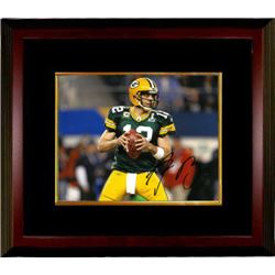 Aaron Rodgers Signed Green Bay Packers 8X10 Photo Custom Framed (SBXLV Horizontal- Green Jersey)
