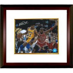 Magic Johnson Signed Los Angeles Lakers 16X20 Photo Vs Jordan Custom Framed