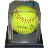 Image 1 : Jennie Finch Signed Official 12 Inch Yellow Rhino Softball W/ Black Base Display Case 04 Gold (Team 