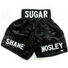 Image 1 : Sugar Shane Mosley Signed Black Satin Boxing Trunks