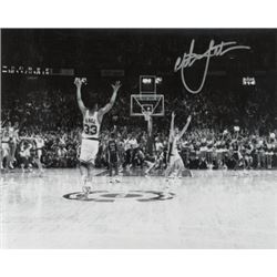 Christian Laettner Signed Duke Blue Devils Horizontal B&W Celebration Metallic 8X10 Photo '92 Shot V