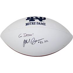 Mark Bavaro Signed Notre Dame Fighting Irish White Panel Logo Football Dual #82 ND & Go Irish!- Stei