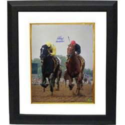 Pat Day Signed Horse Racing 1989 Belmont Stakes 16X20 Photo Custom Framed Easy Goer Vs Sunday Silenc