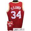 Image 1 : Hakeem Olajuwon Signed Houston Rockets Red TB Prostyle Jersey XL (Middle Sig)