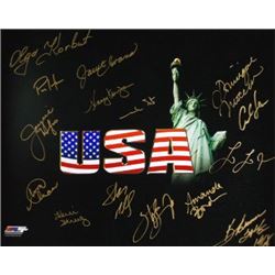 Nancy Kerrigan Signed Olympic Winners 16X20 Photo (Black USA) W/ 15 Signatures (14 Gold Medal Winner