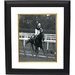 Jean Cruguet Signed Belmont Stakes Horse Racing 16X20 B&W Photo Custom Framed W/ Slew 77 (Arm Up Ver