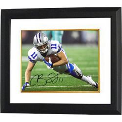Cole Beasley Signed Dallas Cowboys 8X10 Color Photo #11 Custom Framed (Black Sig-White Jersey-Diving