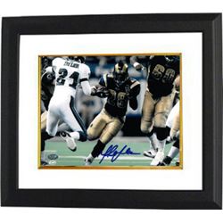 Marshall Faulk Signed St. Louis Rams 8X10 Photo Custom Framed (Navy Jersey Run Vs Eagles)- Faulk Hol