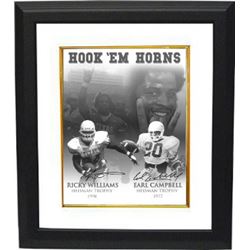 Earl Campbell Signed Texas Longhorns 16X20 B&W Photo Custom Framed Hook Em Horns W/ Ricky Williams (