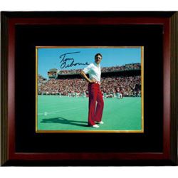 Tom Osborne Signed Nebraska Cornhuskers 8X10 Photo Custom Framed On Field (3X National Champ)