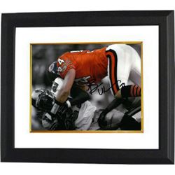 Brian Urlacher Signed Chicago Bears 8X10 Spotlight Photo Custom Framed (Orange Jersey In Snow)