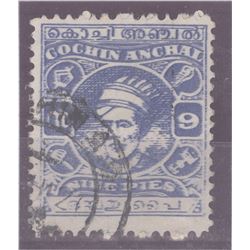 Cochin, 9pies, Blurred impression, fine used SG#89, Good Condition.