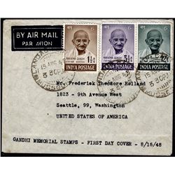 Extreme rare Cover of Gandhi 3+1V with KGVI Stamps Mussoorie to USA