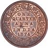 Image 1 : Copper One Quarter Anna Coin of Victoria Queen of Calcutta Mint of 1874.