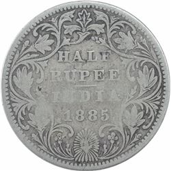 Silver Half Rupee Coin of Victoria Empress of Bombay Mint of 1885.