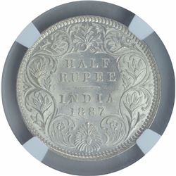 Silver Half Rupee Coin of Victoria Empress of Calcutta  Mint of 1887.