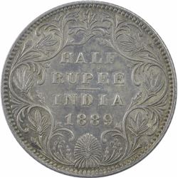 Silver Half Rupee Coin of Victoria Empress of Bombay Mint of 1889.