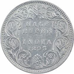 Silver Half Rupee Coin of Victoria Empress of Bombay Mint of 1893.