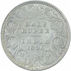 Silver Half Rupee Coin of Victoria Empress of Calcutta Mint of 1896.