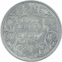 Silver Half Rupee Coin of Victoria Empress of Calcutta Mint of 1897.