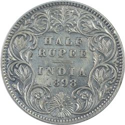 Silver Half Rupee Coin of Victoria Empress of Calcutta Mint of 1898.