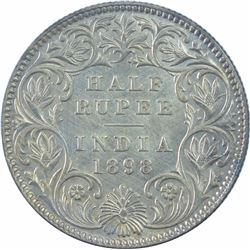 Silver Half Rupee Coin of Victoria Empress of Calcutta Mint of 1898.