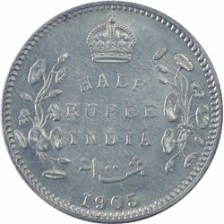 Silver Half Rupee Coin of King Edward VII of Calcutta Mint of 1905.