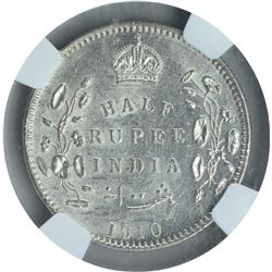 Silver Half Rupee Coin of King Edward VII of Bombay Mint of 1910.