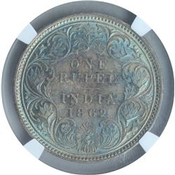 Silver One Rupee Coin of Victoria Queen of Bombay Mint of 1862.