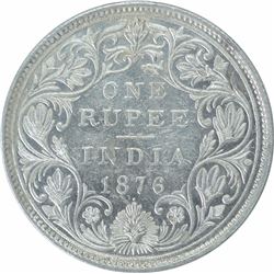 Silver One Rupee Coin of Victoria Queen of Bombay Mint of 1876.