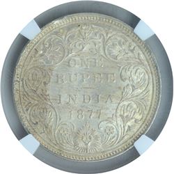 Silver One Rupee Coin of Victoria Empress of Bombay Mint of 1877.