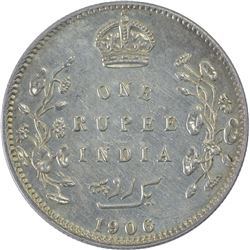 Silver One Rupee Coin of King Edward VII of Calcutta Mint of 1906.
