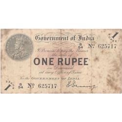 Rare One Rupee Note of King George V of 1917 of H Denning.