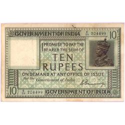 Rare Note of King George V of 10 Rupees of H. Denning