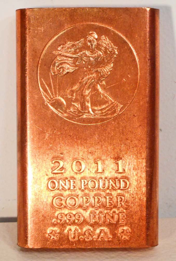 .999 FINE ONE POUND WALKING LIBERTY COPPER BAR