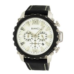 Roberto Bianci Men's Sports Chronograph Watch With White Face And Black Leather Band-5449MCHR