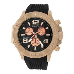 Roberto Bianci Men's Rose Gold Plated Watch With Black Face And Black Rubber Band-5505F
